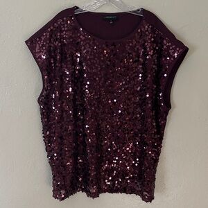 Lane Bryant Women’s Plus Mesh Sequin Disk Front Cap Sleeve Party Top 20 2X